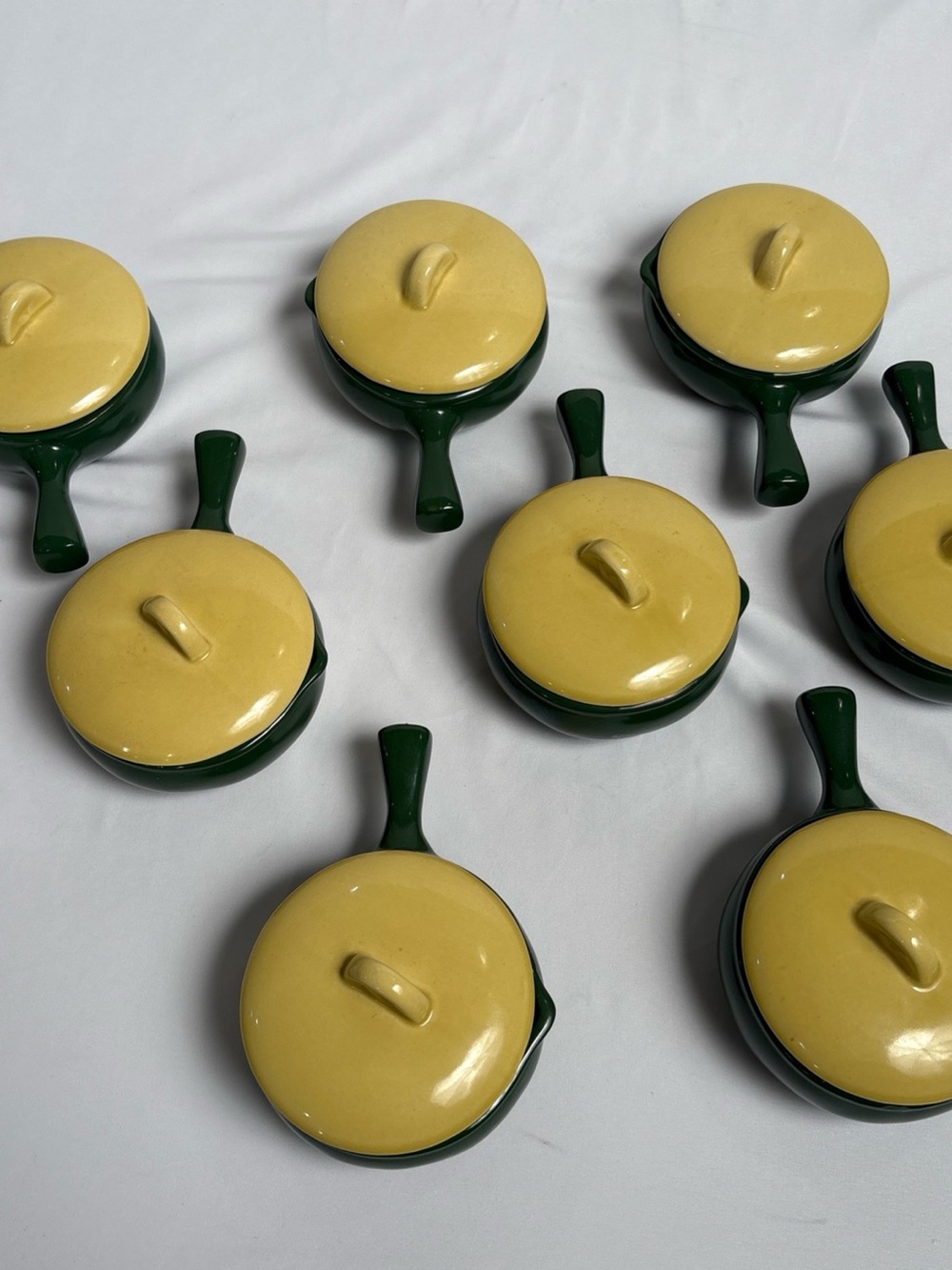 Yellow and Green Ceramic Mini Skillet with Lid - Set of 8